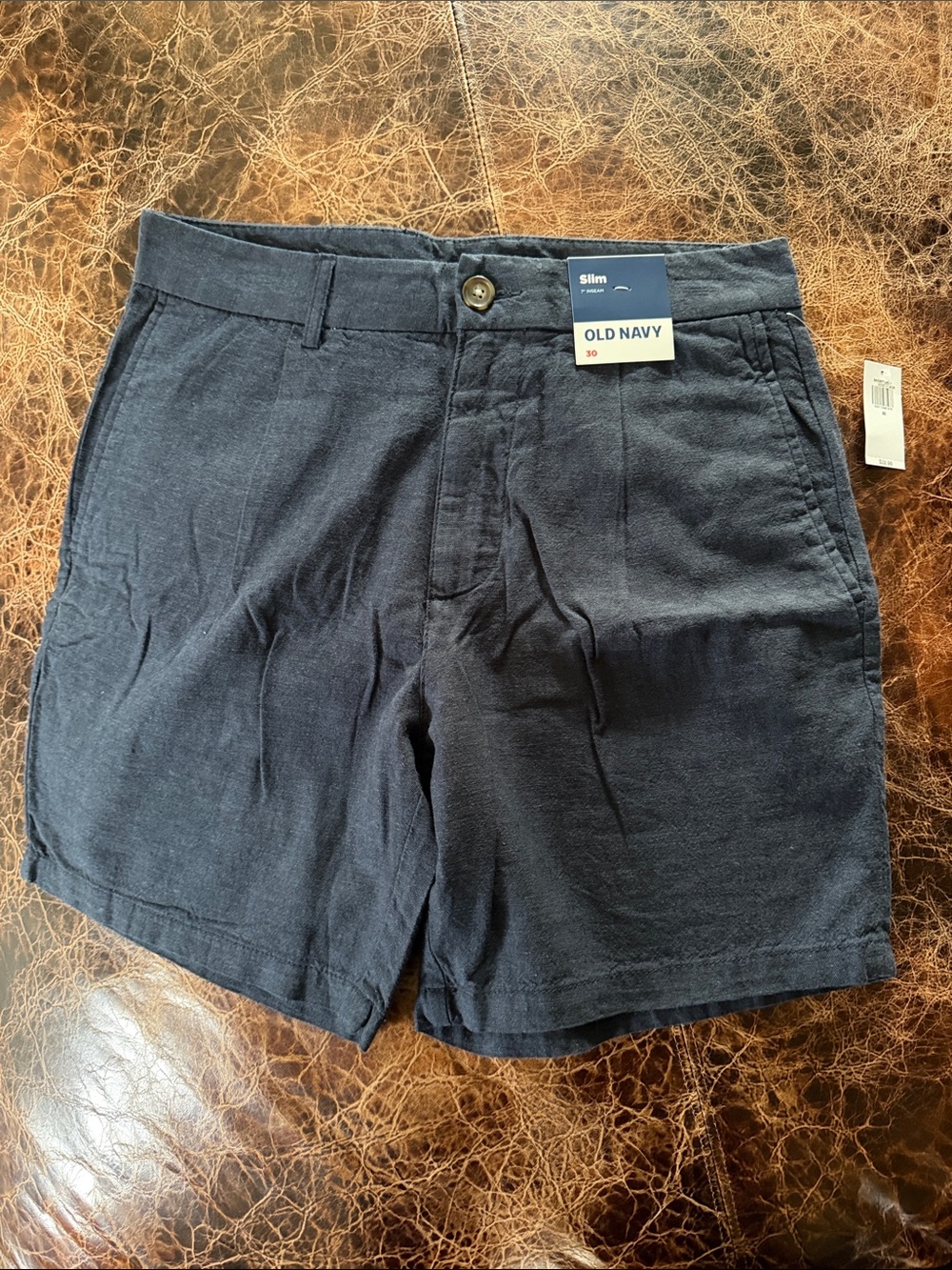 Old Navy Men's Slim Navy Linen-Blend Flat Front Shorts